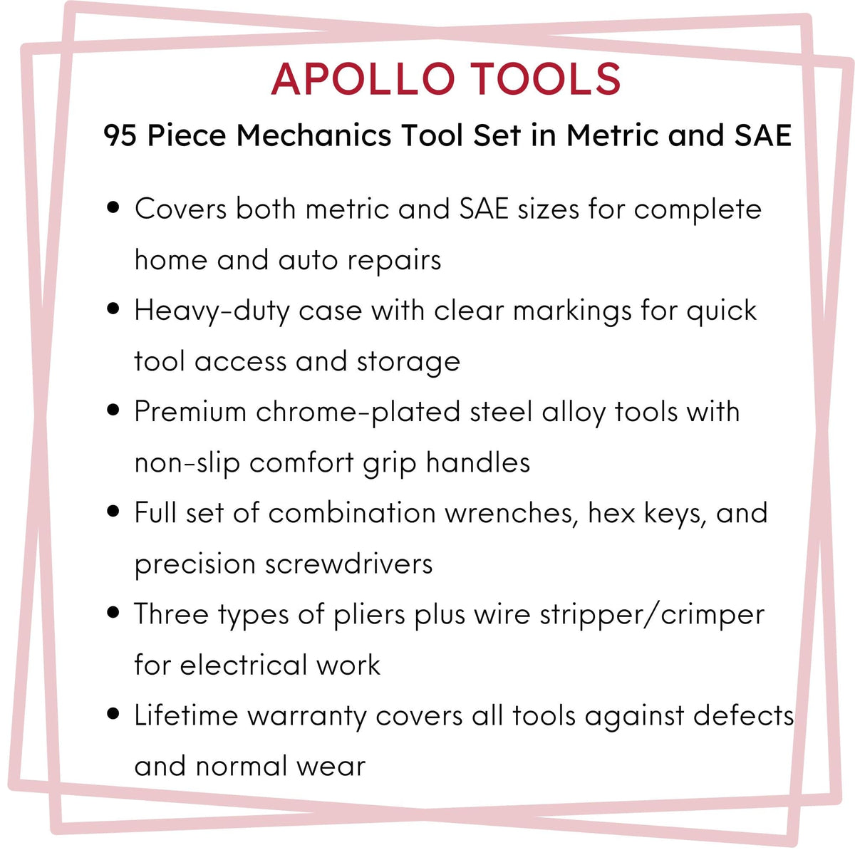 95 Piece Mechanics Tool Set in Metric and SAE for Small Engine, Mechanical and General Repairs – DT1242