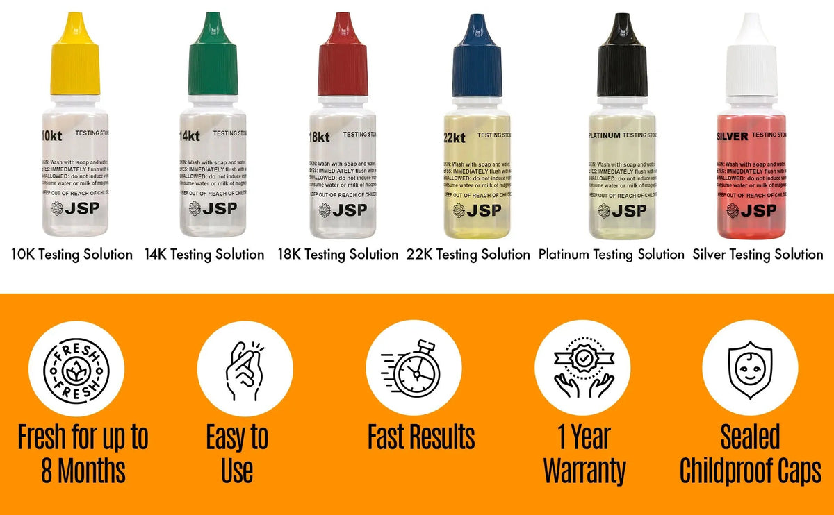 Gold, Silver, & Platinum Testing Kit 10K-24K JSP Acids, Diamond Tester, Digital Scale, Magnifier Loupe, Files & Test Bars