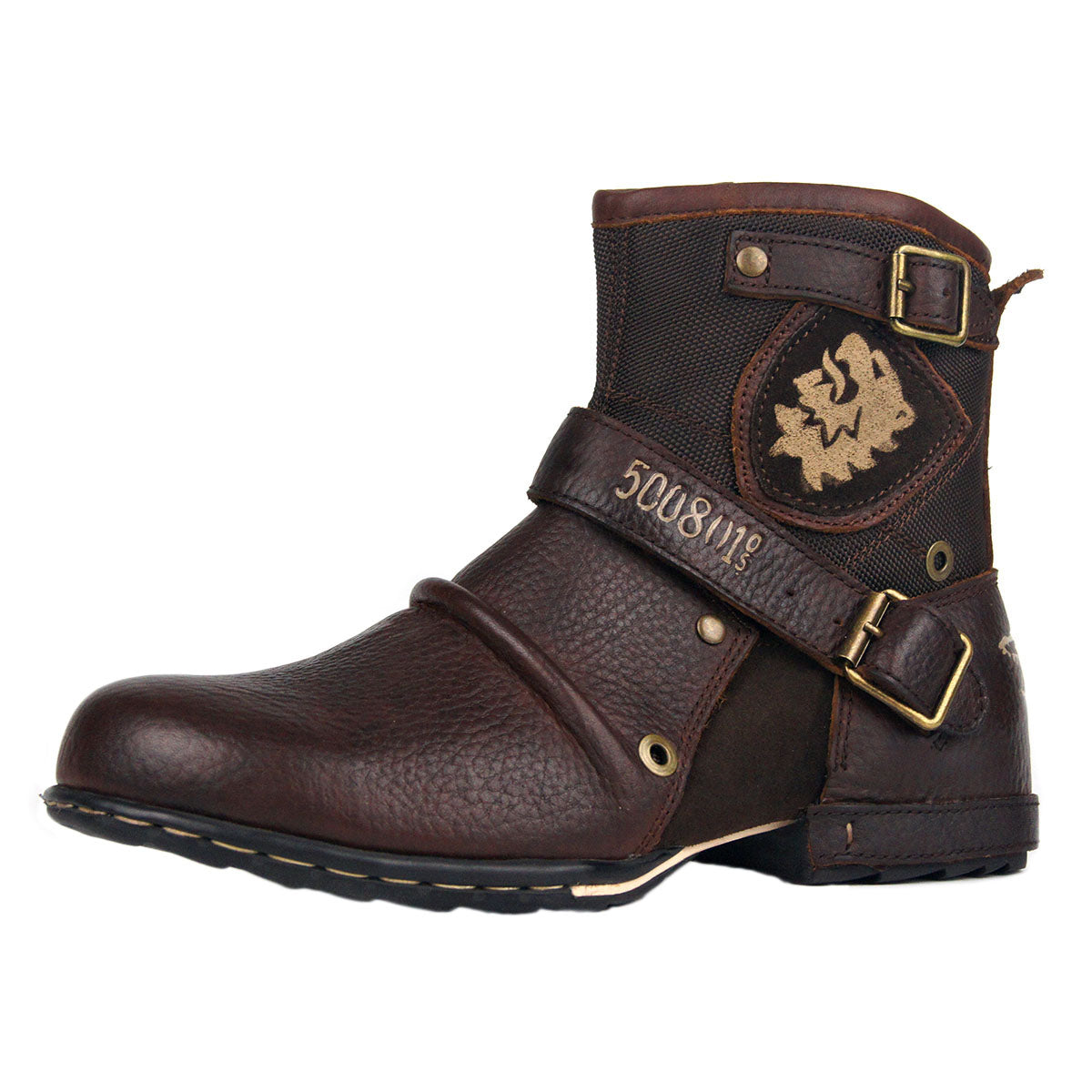 OSSTONE Moto Boots for Men Vintage Zipper-up Retro Leather Chukka Boots Distressed Rock n roll Bike Shoes Punk Boots OS-5008-1-N
