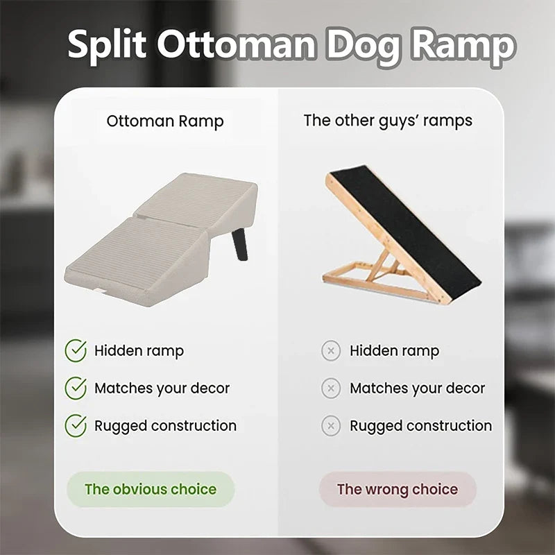 2-in-1 Convertible Wooden Home Step Stool Dog Ramp Stairs, Dog Ramp Ottoman, Folding Non Slip Split Ottoman Doggie Ramp