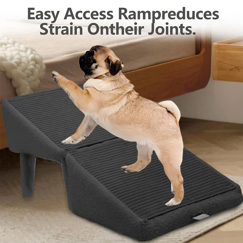 2-in-1 Convertible Wooden Home Step Stool Dog Ramp Stairs, Dog Ramp Ottoman, Folding Non Slip Split Ottoman Doggie Ramp