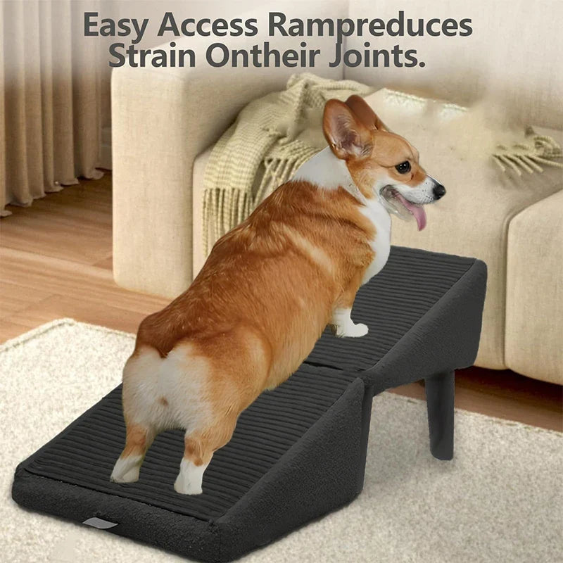 2-in-1 Convertible Wooden Home Step Stool Dog Ramp Stairs, Dog Ramp Ottoman, Folding Non Slip Split Ottoman Doggie Ramp