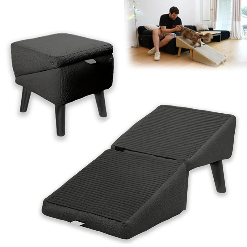 2-in-1 Convertible Wooden Home Step Stool Dog Ramp Stairs, Dog Ramp Ottoman, Folding Non Slip Split Ottoman Doggie Ramp