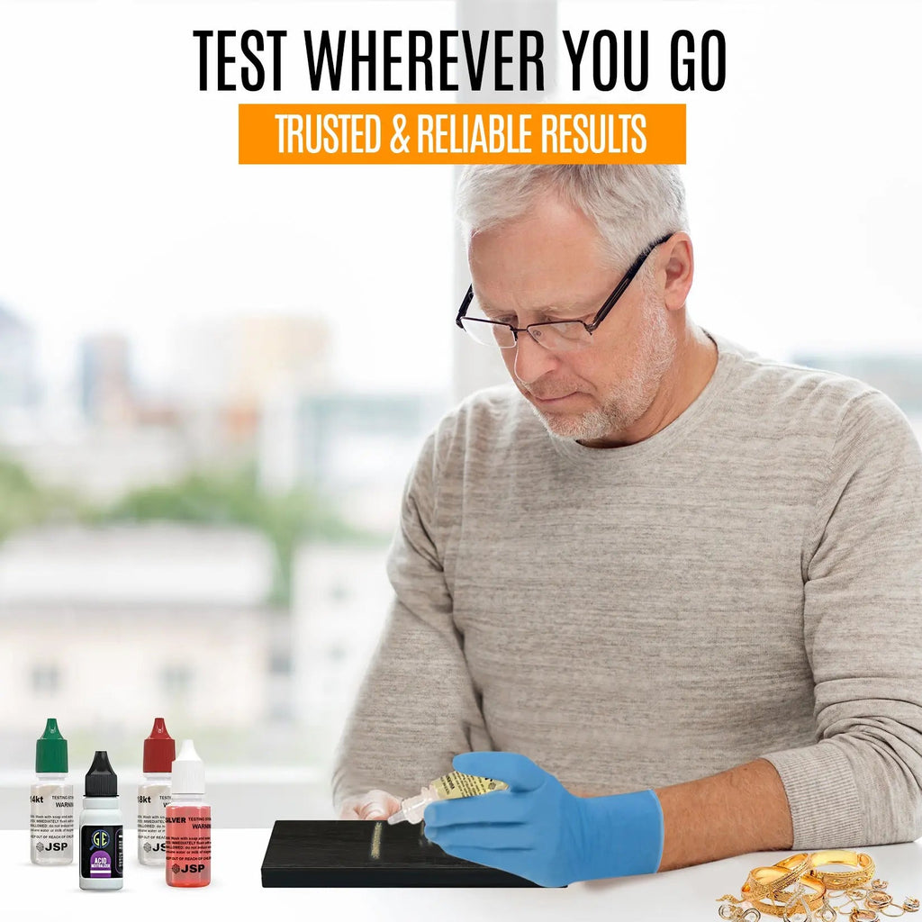 Gold, Silver, & Platinum Testing Kit 10K-24K JSP Acids, Diamond Tester, Digital Scale, Magnifier Loupe, Files & Test Bars